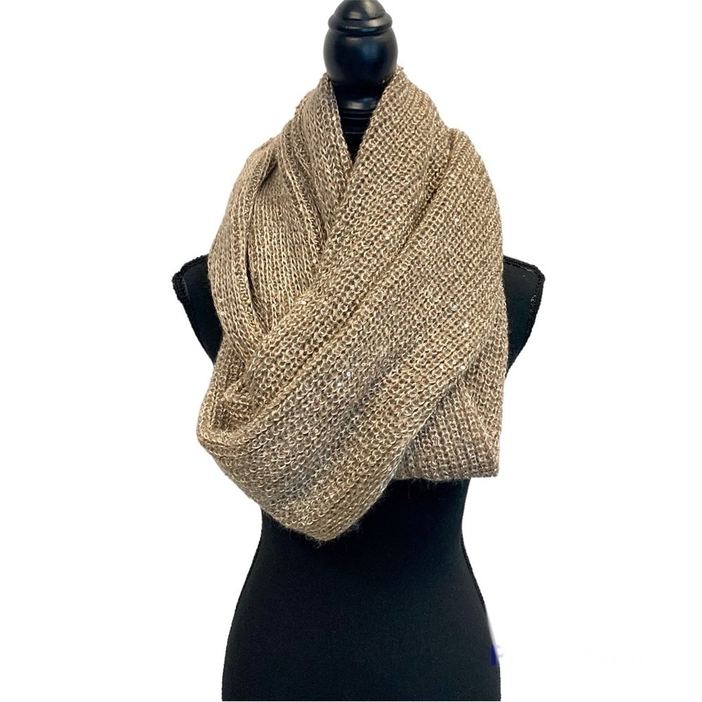 H&M taupe tan brown sequin soft fluffy infinity scarf fall winter